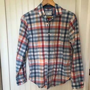 Men’s Express Button Down Oxford Blue/Peach/Nantucket Red Plaid Slim Fit